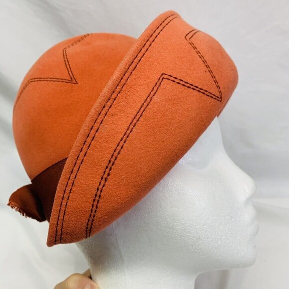 Vintage 50s 60s Felt Hat Womens Touriste Made In Switzerland Handmade Orange - Picture 6 of 14